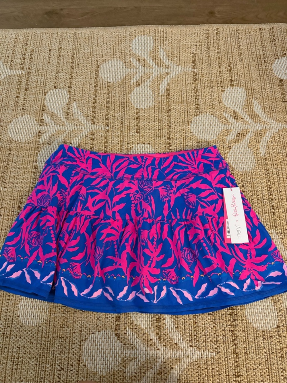 Lilly Pulitzer Bright Pink Floral Skater Skirt on Blue